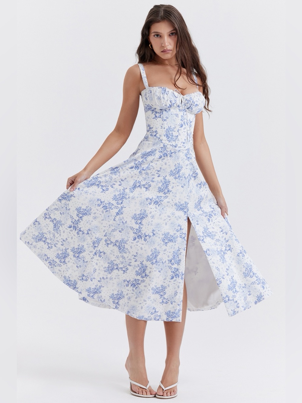 House of CB ‘Carmen’ Blue Print Bustier Sundress Size L + plus cup